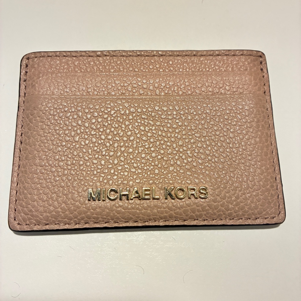 Michael Kors Blush Pink Pebbled Leather Slim Card Case Wallet Everyday Essential